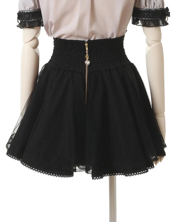 Japanese Liz New Summer Lace Edge Leather Ring High Waist Pleated Skirt Ribbon Bow All-match Short Skirts Big Bow Lolita Blouses.