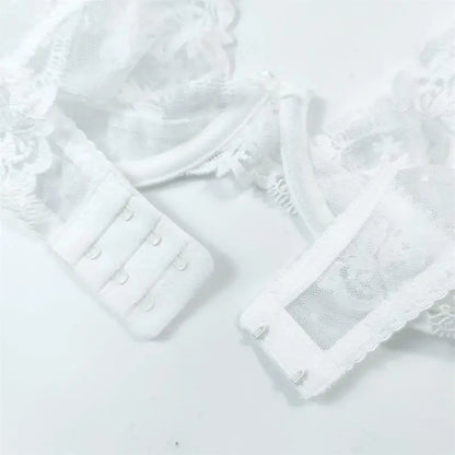 French Sexy Bra & Brief Set Lingerie Ultra-Thin See-Through Sexy Floral Lace Underwire Set Large Breasts Show Small Anti-Sag Bra