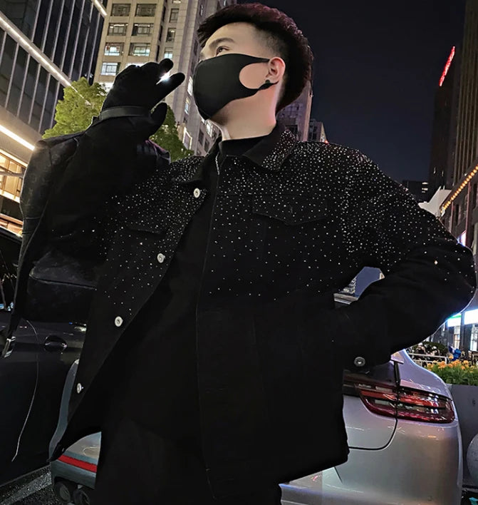 Man Coat Short Rhinestones Cargo Jacket for Men Black High Quality Harajuku New in Vintage Deals Korean Reviews Many Cheap Sale.