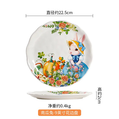 Creative Pumpkin Rabbit Pattern Tableware Garden Style Ceramic Plate Home Cute Dinner Plate Salad Bowl Kitchen Accessories