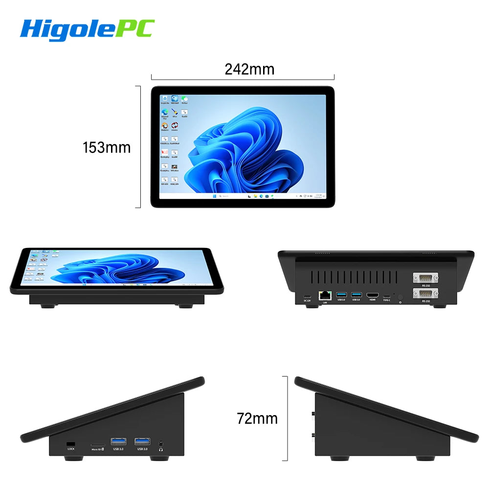 Higole F10 10.1'' Fanless Mini PC Intel N5095 Windows 11 WiFi5 8GB 128GB 5000mAh 4K RS-232 RJ45 Laptop Desktop PC Mini Computer.