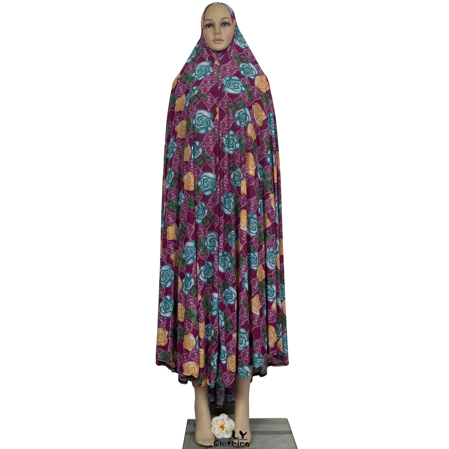 New Dubai Islamic Robe Ramadan Womens Hooded Abaya African Sleeveless Loose Soft Prayer Garment Muslim Floral Dress With Hijab