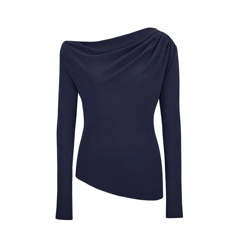 Slim Fit Long Sleeve T-Shirt Shoulder Bared One Shoulder Style Casual Streetwear for Young Women Fashionable And Stylish