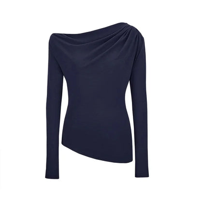 Slim Fit Long Sleeve T-Shirt Shoulder Bared One Shoulder Style Casual Streetwear for Young Women Fashionable And Stylish