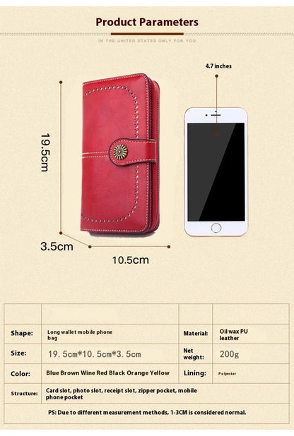 Fashionable new hollow out coin purse for women's oily leather phone bag, long zipper handbag,coin bag Triple fold ladies wallet