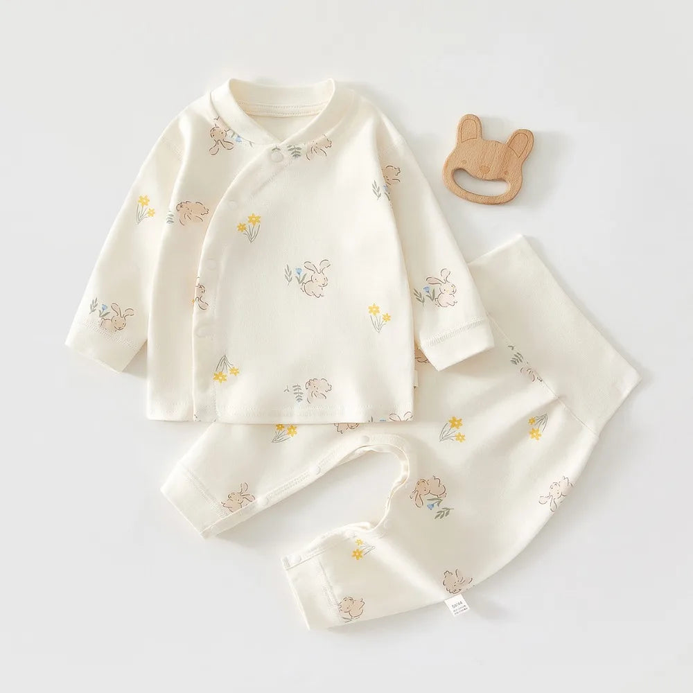 Newborn Baby Base Shirt+pants 2-piece Set Autumn and Winter Cartoon Pure Cotton Top+pants 0-18M Newborn Baby Pajamas.