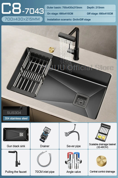 304 Stainless Steel Kitchen Sink Single Bowl Thickened Material Undermount Basin Vegatable Workstation With Drain Accessories