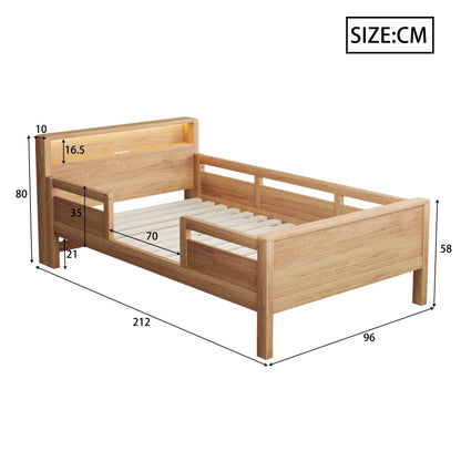 Multifunktions-Holzbett, USB- und Tape-C-Kombinationssteckdose, kleines LED-Licht, Kopfteil mit Einlagerfunktion, Einzelbett