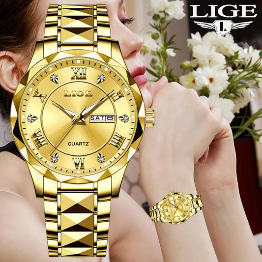 LIGE 2025 brand luxury women's watches waterproof luminous date day Ladies Watch stainless steel quartz watches for women reloj.