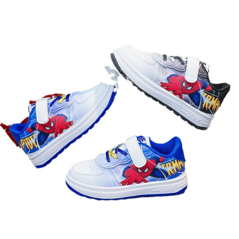 Disney Children's Casual Shoes Cartoon Boys' Breathable Fashion Sports Shoes Sneakers Pu Leather Blue White Shoes Size 26-37.