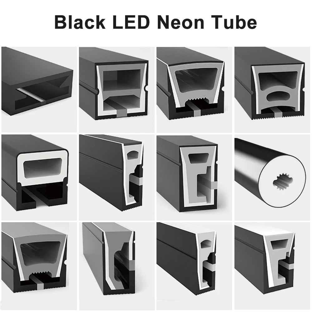 Black Led Neon Silica Gel Tube Diffuser Soft Rope Tube IP67 Waterproof For WS2812B SK6812 WS2811 5050 RGB Flexible Strip Light.