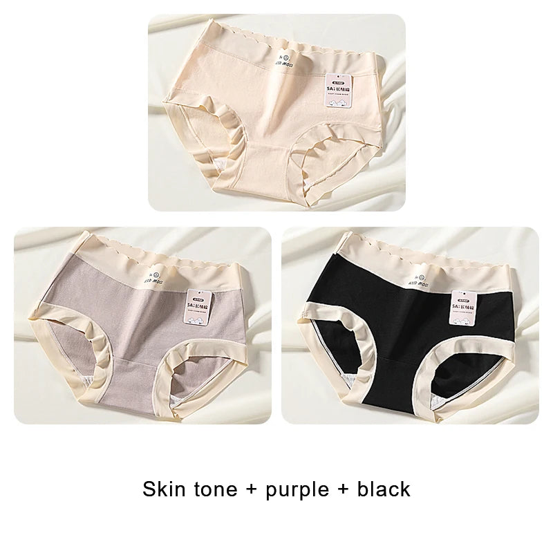 3PCS Female Underwear Antibacterial Pure Cotton Sexy Mid-rise Cotton Panties Woman Traceless Fashions Women's Intimate Intimates