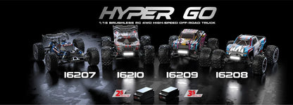 MJX Hyper Go 16207 70km/h 1/16 4WD Racing Car Brushless High Speed Drift Cars 2.4G Remote Control Cars Off-Road Truck Toys.