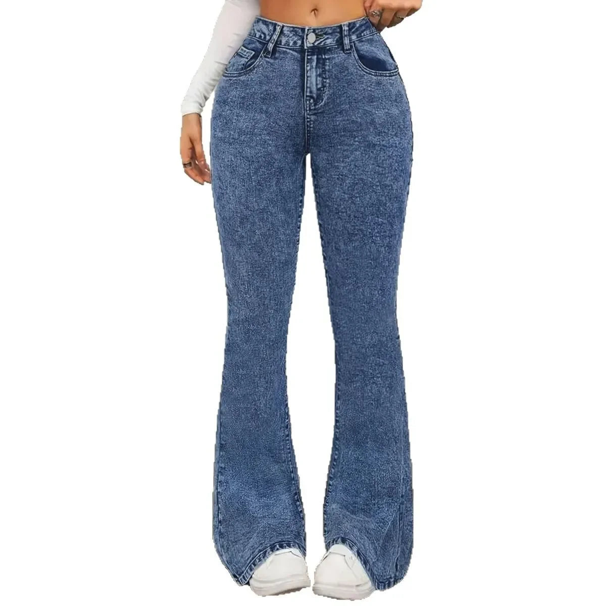 Women's Fashion Slim Fit Casual Micro Flared Jeans High Waist Bootcut Denim Pants Mid Rise Wide Leg Trousers.