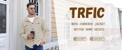 Men's Corduroy Jacket Stand-up Collar Slim Fit Retro Multi-pocket Workwear Commuter Coat for Spring And Autumn