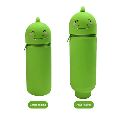 Niedliches Tier-Federmäppchen, 2-in-1-Federmäppchen mit Reißverschluss-Stifthalter, weiches Silikon-Federmäppchen, geeignet für das Schulbüro.