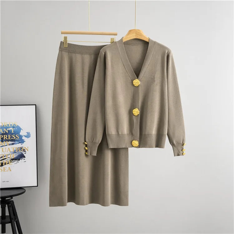 Women Knitted Sweater Muslim 2 Piece Set Cardigan Single Breasted Coat Long Skirt Suit Knit Outfits Morocco Autumn Winter 2025.