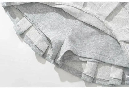 Mooyufon Fabric Y2K Mini Skirt Women Low Waist Wide Pleat Light Grey Sexy Vintage A-line Pleated Skirt Casual Skort Summer.