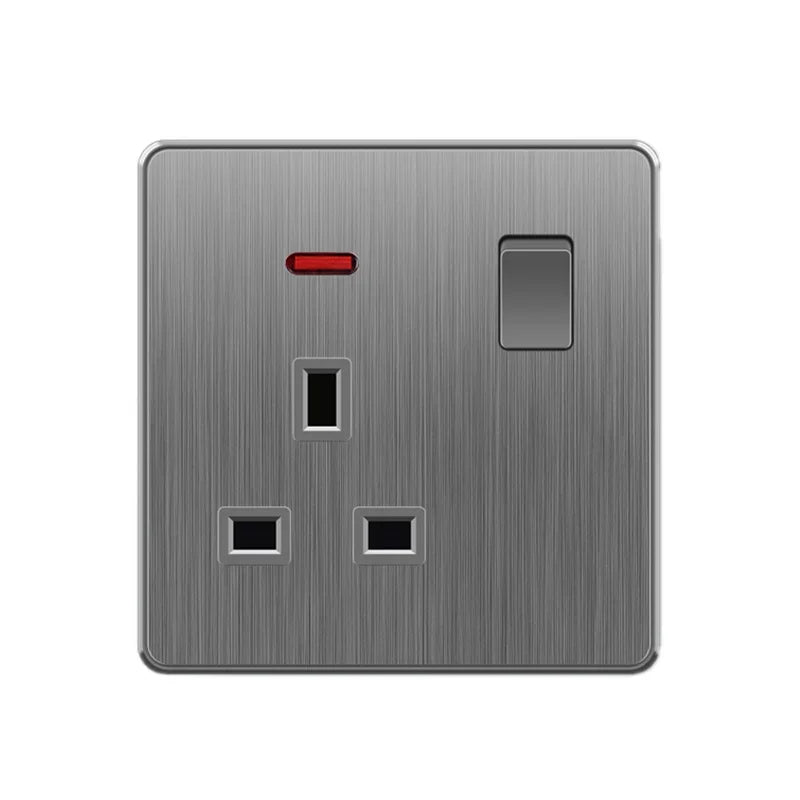 Große Neigungssteckdose im nordischen Stil, grau, 13 A, elektrische Schaltersteckdose nach britischem Standard, universelle Wand-Doppelsteckdose mit USB-Anschluss 2,1 A