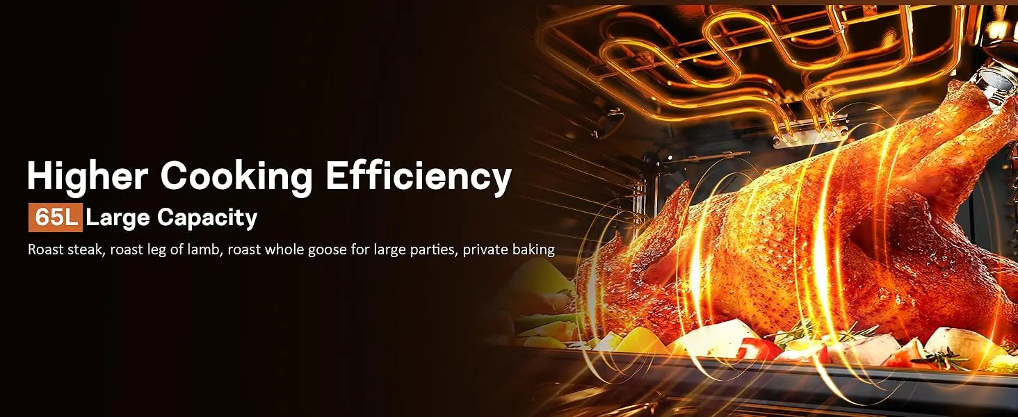 Karinear Electric Oven 65L Oven Built in Oven with accessories, Knob Control wtih 4 Functions 2200W Plug and Play 220V 60cm Wide.