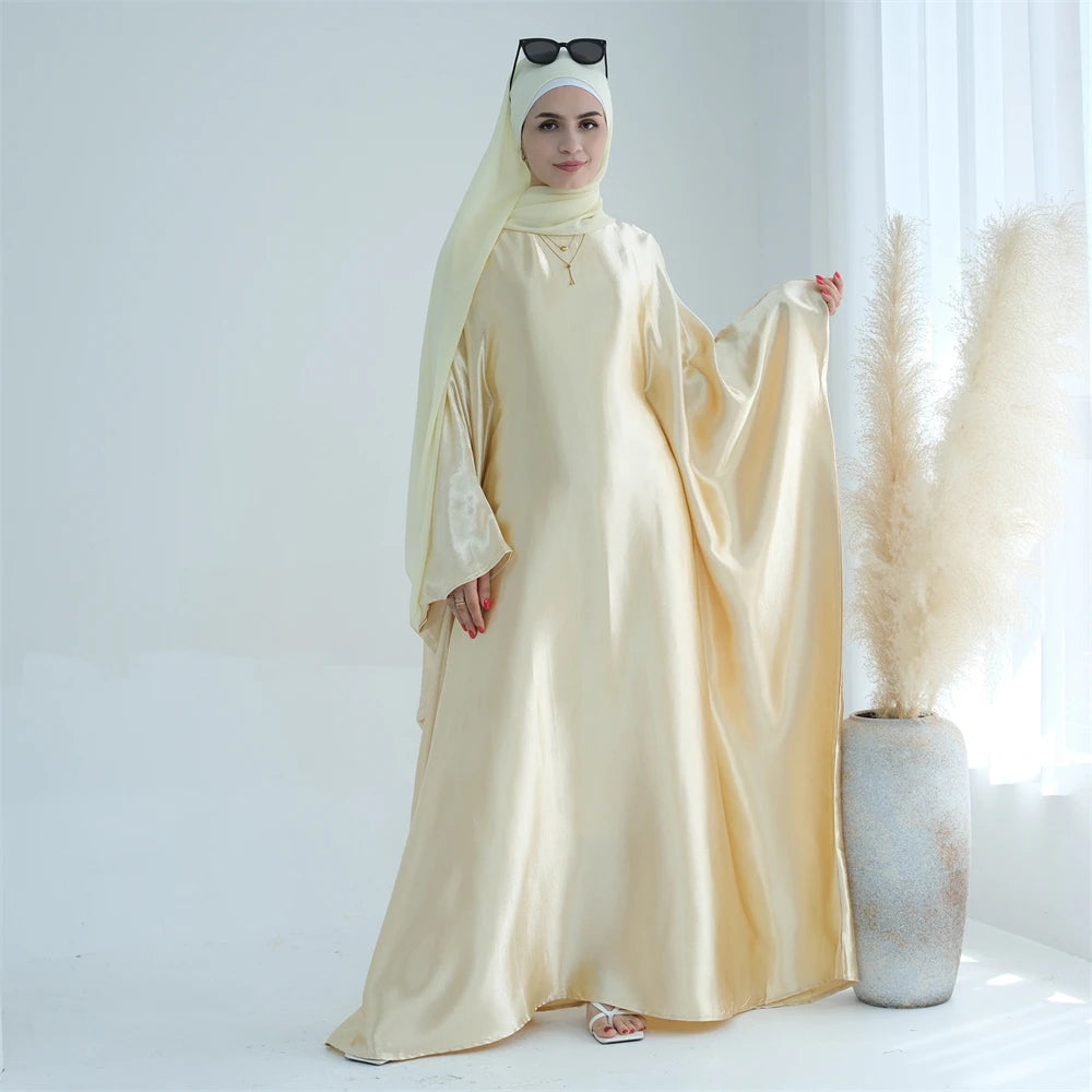 Eid Batwing Satin Shimmer Soft Crepe Abaya Dubai Luxury 2024 Islam Muslim Maxi Kaftan Dress Kebaya Abayas For Women Vestidos.