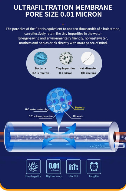 DIVEDEER PVC Filter Cartridge Water Purifier PVDF Ultra Filtration Water Purifier with Cleaning Tube Kitchen Drinking Water.