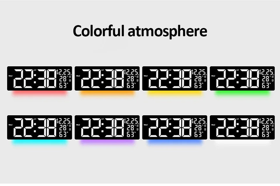 17-Zoll großer digitaler Wecker mit 11 Farben und dynamischem RGB-Display, RGB-LED-Wanduhr mit Farbwechsel/Doppelalarm/Raumdekoration