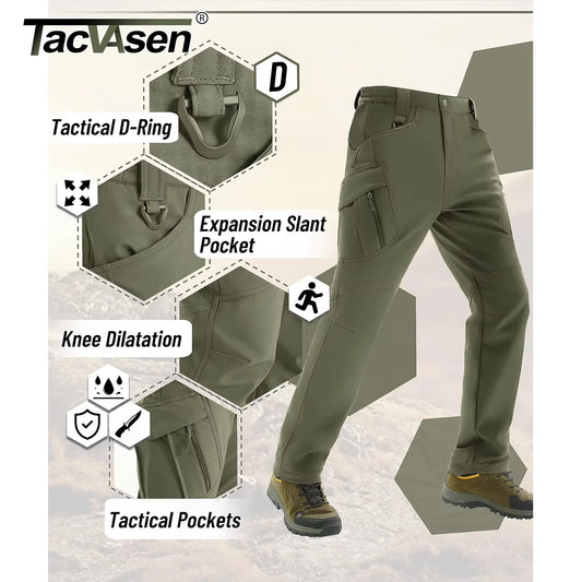 TACVASEN IX9 Winter Softshell Thermal Hiking Pants Work Pants Mens Fleece Cargo Pants Waterproof Warm Outdoor Male Trousers.