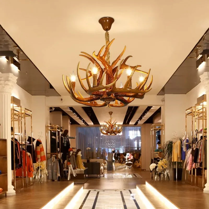 Retro Harz Geweih führte Kronleuchter Restaurant Zimmer Schreibtische Loft Decke Pendel leuchten Home Decoration Zubehör Leuchte.