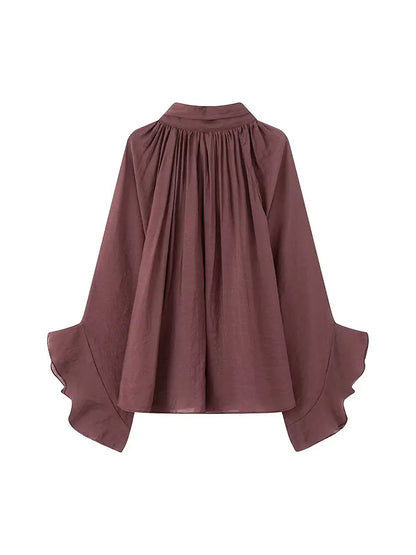 NLZGMSJ Bow DecorationLoose Long Sleeved Blouses For Women New Fashion Ruffle Edge Shirts and Blouses Woman Top.