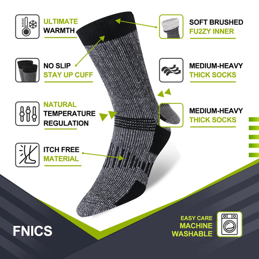 3 Pairs Men Women Merino Wool Crew Socks Thickened Thermal and Warm Socks for Winter Work Outdoor Hiking Running Sports Large.