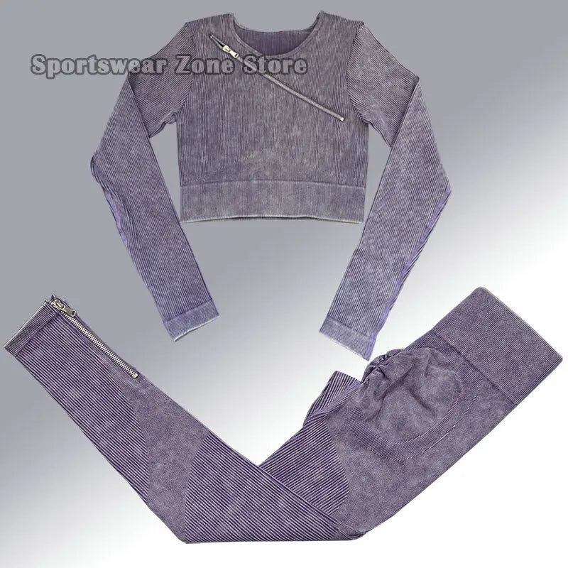 Yoga Suit High Waist Leggings Running Training Tights Sports Outfits Long Sleeve Crop Top Bra Seamless Fitenss Set Fitness Wear