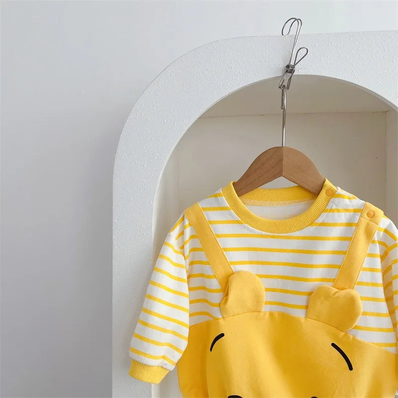 Gelbe Kollektion Frühling Herbst Baby Mädchen Junge Rundkragen Lange Ärmel Cartoon Bär Body/Strampler Neugeborenen Overall K31266.