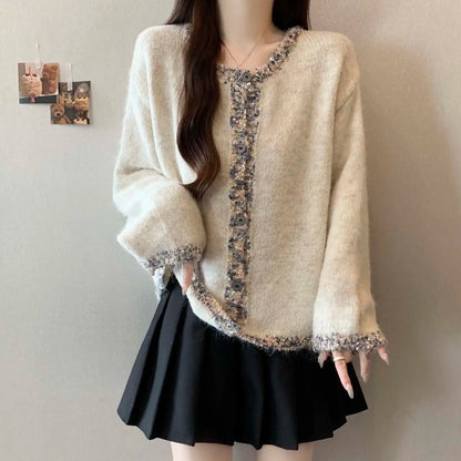 Pailletten-Strickjacke für Damen, Herbst und Winter, lockeres Schlankheitsoberteil