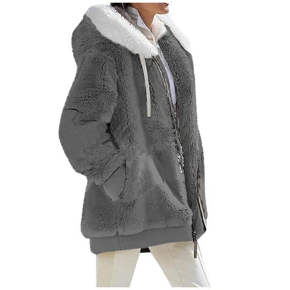Herbst Winter Mode Damen mantel neue lässige Kapuze Reiß verschluss Dame Kleidung Kaschmir weibliche Fleece jacke einfarbige Damen mäntel