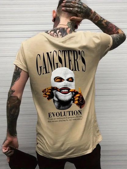 24/25 High-quality American High Street Masked Person Printed T-shirt for Men Oversized Loose Harajuku Short Sleeved Tops.