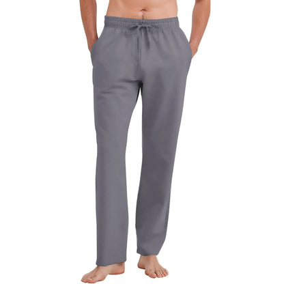 Men's Cotton Linen Straight Leg Pants Lightweight Breathable Casual Solid Color Simple Style Long Pants Elastic Waist Trousers.
