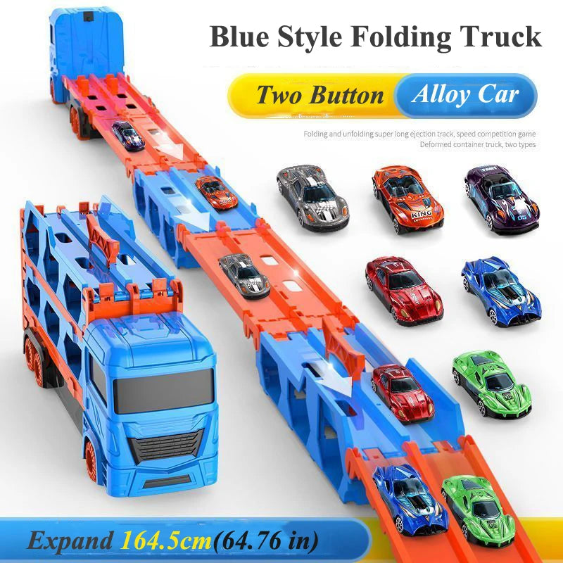 Large Car Transporter Truck Folding Track Racing Vehicle Kids Competitive Games Storage Alloy Car Boy Toy Children Novel Gift.