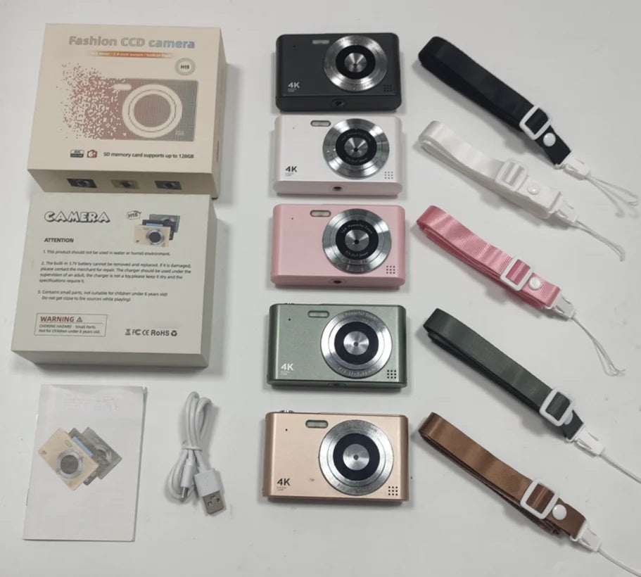 Retro digital camera, CCD camera, multilingual settings, gift for kids, students, 64GB SD card, pink.