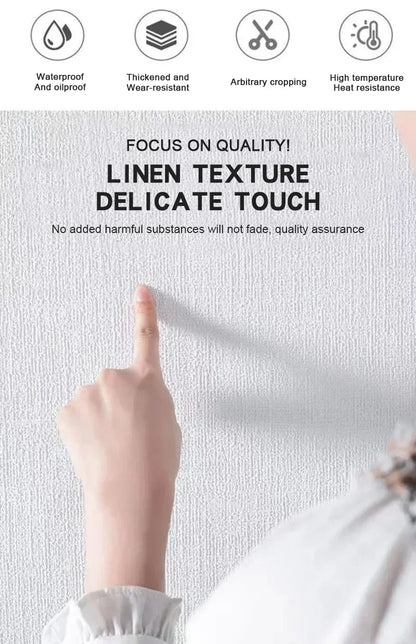 3D Linen Texture Thickened Wallpaper Self-adhesive Waterproof Wall Sticker for Living Room Dormitory Bedroom Wall Decoration