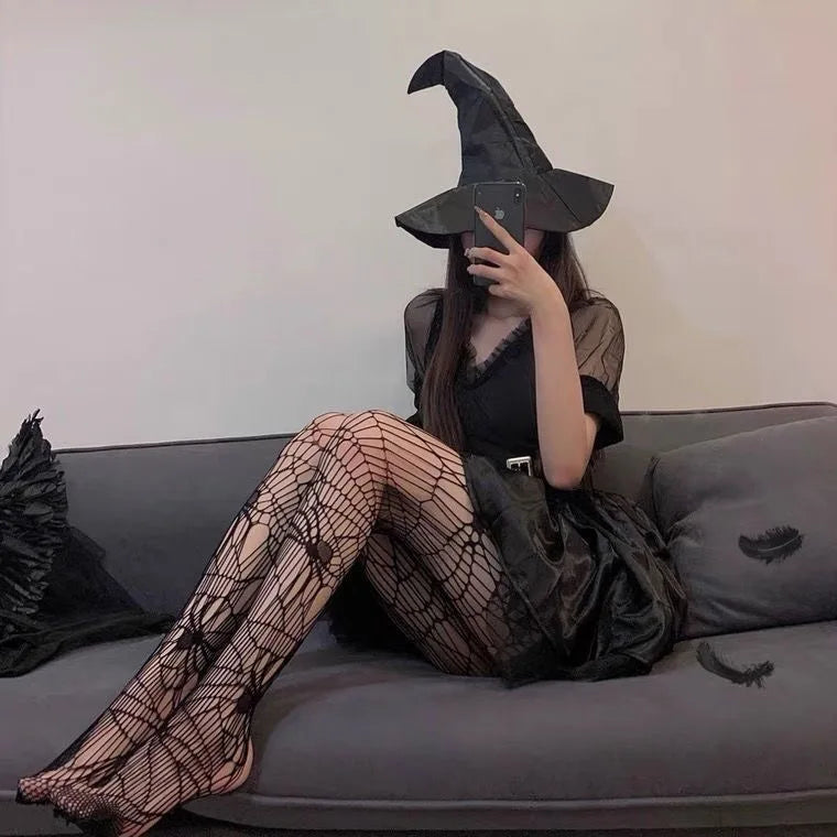 Female Vintage Fishnet Lace Pattern Tights Hollowed Rhombus Striped Geometric Jacquard Pantyhose Anti-pilling JK woman Legging