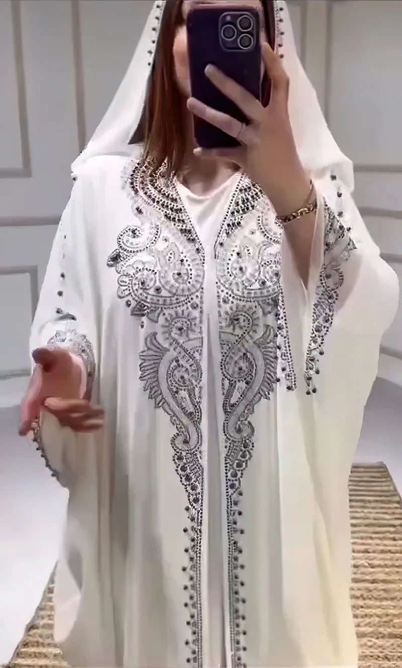 Eid Muslim Dress for Women Hooded Abaya 2 Piece Set Diamond Jalabiya Morocco Party Dresses Dubai Abayas Kaftan Vestido Long Robe