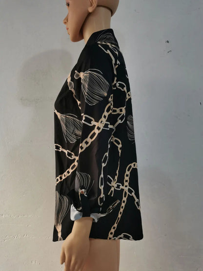 Blue Women's Long-sleeved Shirt, Single-breasted Collar Commuter Shirts, White and Black Slim-fit Top.