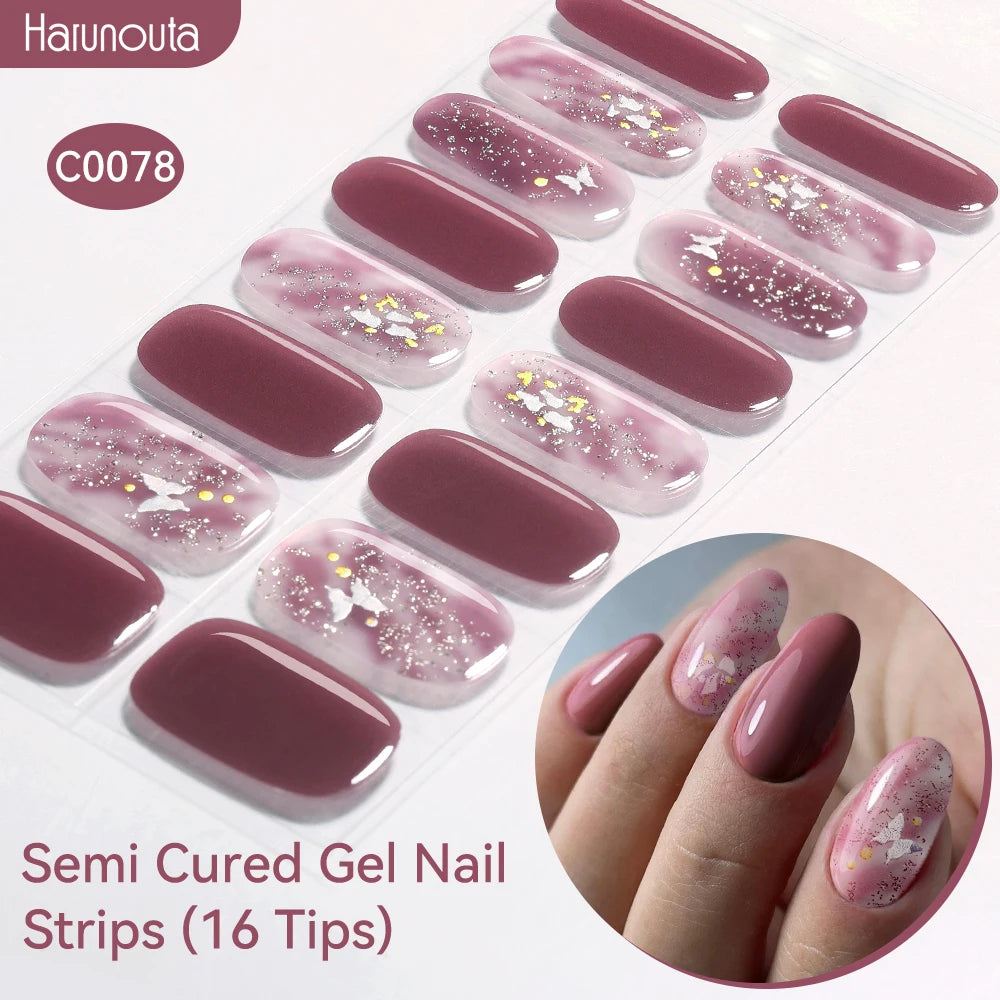 Harunouta Gradient Semi Cured Gel Nail Sticker Long-Lasting UV Nail Sticker UV/LED Extension Gel Nail Foil Gel Polish Full Cover