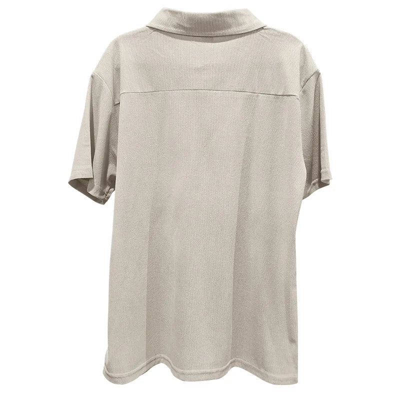 Sommer neue europäische und amerikanische Handel große Herren einfarbig Set mit Kragen, Kurzarm, Reiß verschluss Hosen Set, 2 Stück