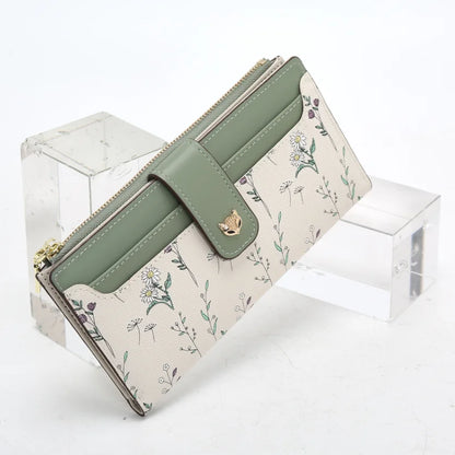 FOXER New Women's Long Wallet Fashion Multi-card Clutch Slot Card Holder Signature Versatile PU Floral Wallet Zipper Coin Purse