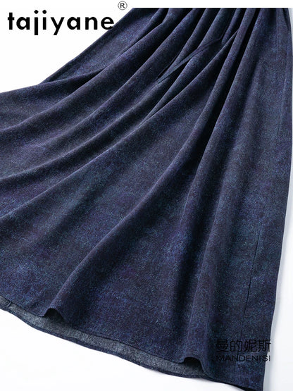 TAJIYANE 100% Maulbeerseide Kleid Frau Sommer 2025 Elegante Lange Kleider Denim Gedruckt Party Kleider Damen Kleidung Vestidos.