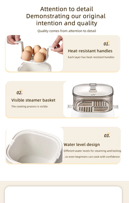 300W Electric Egg Boiler Breakfast Machine Multicooker Steamer Automatic Egg Cookers Home Egg Custard Steaming Cooker with Timer
