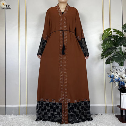 2024 For Women Elegant Dresses Dubai Party Outfits Long Sleeved Chiffon Dashiki Muslim Women Robe Open African Abaya Clothing.