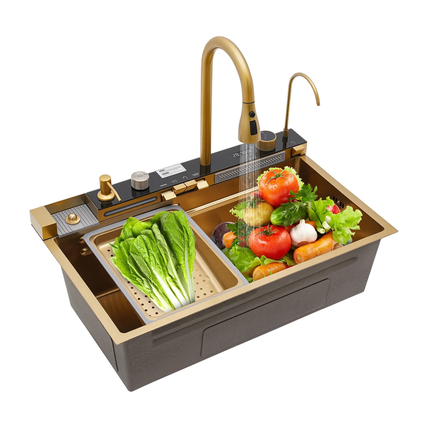 Gold 1/2" Multifunktionale digitale Wasserfallspüle Wasserfall-Küchenspüle Digitalanzeige Vielseitige Bars, Balkone Spüle